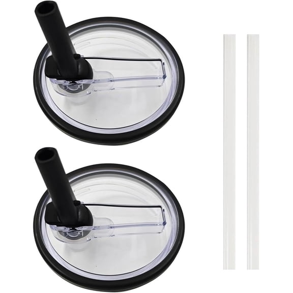 Cup accessory set, 2 pieces, leak-proof lid with straw, compatible with cups, straw cover, practical accessory for Stanley cup (black)