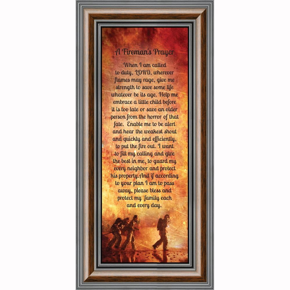 Firefighter Gifts for Men and Women, Fire Academy Graduation Gift, Fire Fighter Gifts or Firehouse Decor, A Fireman's Prayer Framed Wall Art for Home or Fire Station, 7361CH