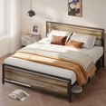 thumbnail image 4 of Queen Metal Bed Frame with Wooden Headboard, 15 Heavy Duty Slats, Large Under-Bed Storage, Noise-Free, No Box Spring Needed, Easy Assembly, Retro Rivet Design., 4 of 10