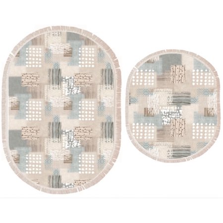 Ladole Rugs Daniel Floral Pattern Innovative Patch Style Bath Mats in Beige Grey Light Blue, A set of Two Mats
