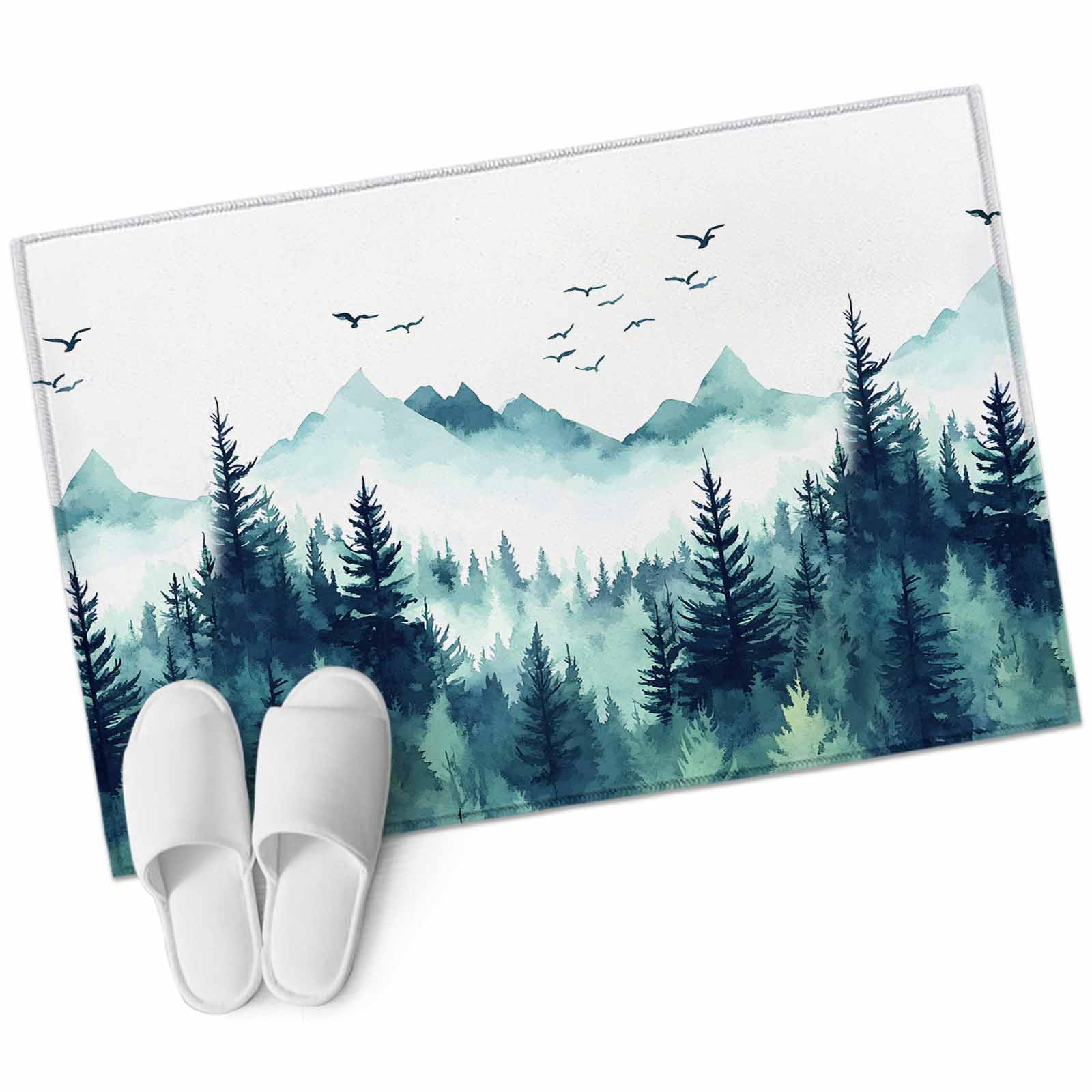 Area Rugs 2x3 Watercolor Mountain Forest Tree Non Slip Washable Rug Indoor Carpet Soft Floor Rugs for Home Living Room Bedroom Dining Room Office