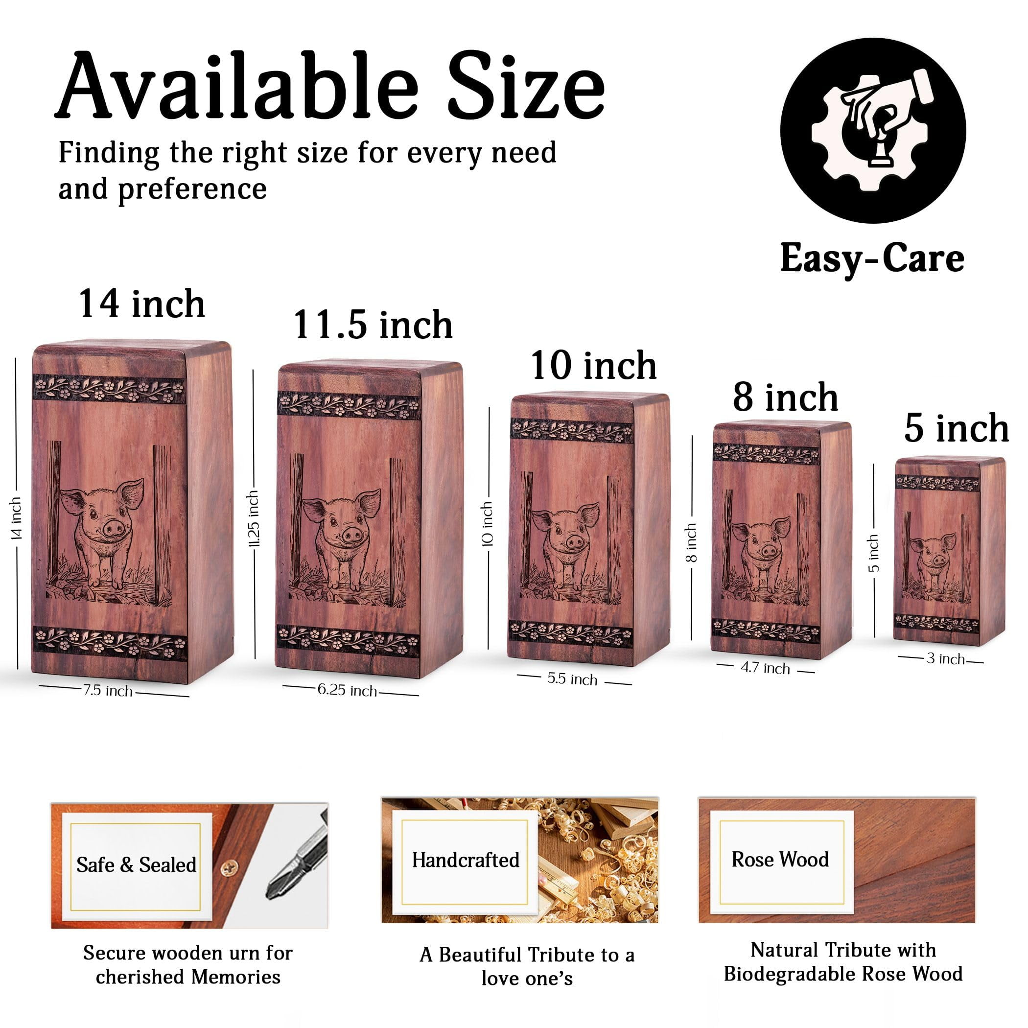Pig Urn For Human Ashes Adult Man - Wooden Pig Theme Urns For Male/Female Or Pet Ash - Funeral Urns For Love Ones - Memorial Keepsake Urns - 11.25Inch, Large Size - 1Pcs Pack