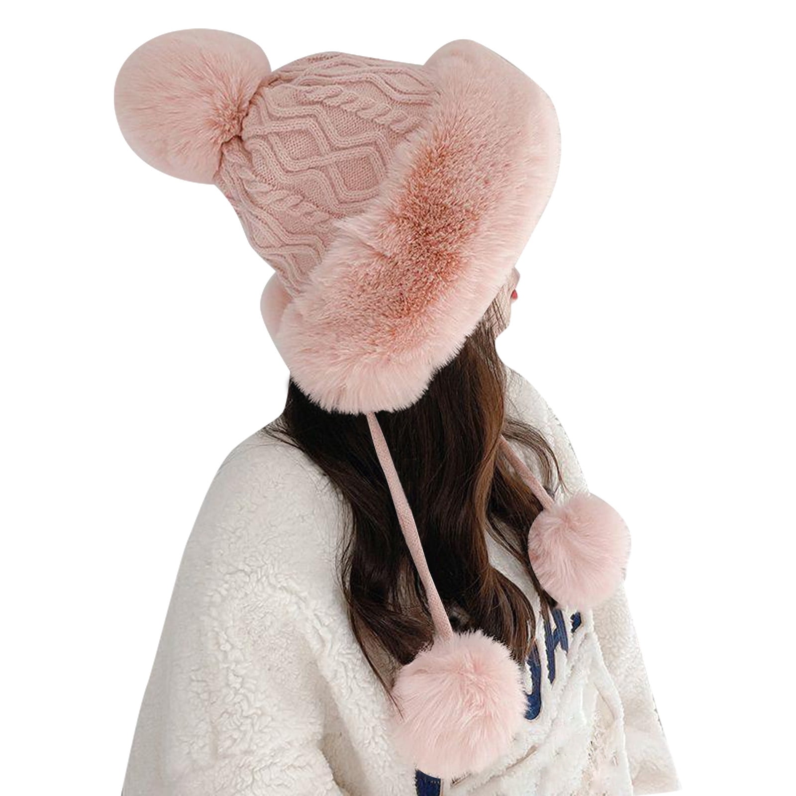 Winter Pompom Beanie Hats for Women Fluffy Knit Womens 
