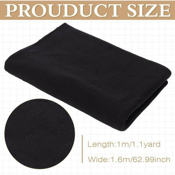 1m Double Sided Polyester Polar Fleece Fabric for Homewear Hoodie Black 1600mm