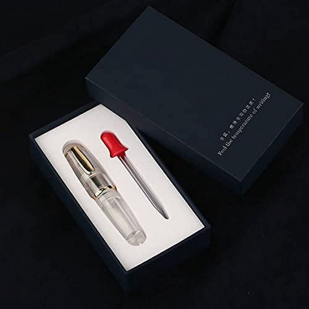 Majohn Q1 Mini Fountain Pen Extra Fine Nib Transparent Eyedropper Filling, Short Resin Pocket Large Capacity