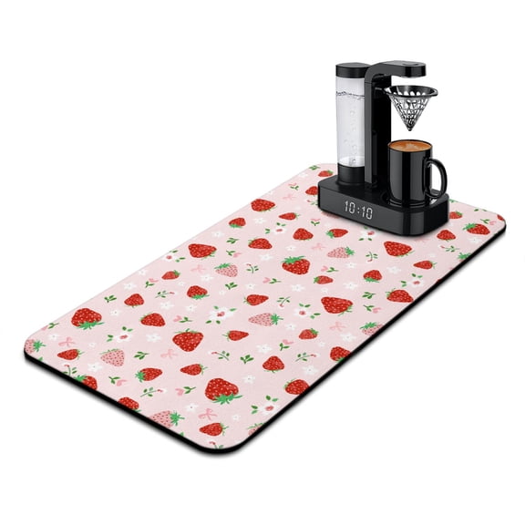 Red Sweet Strawberry Dish Drying Mat, Cute Fruity Fresh Summer Absorbent Kitchen Mat