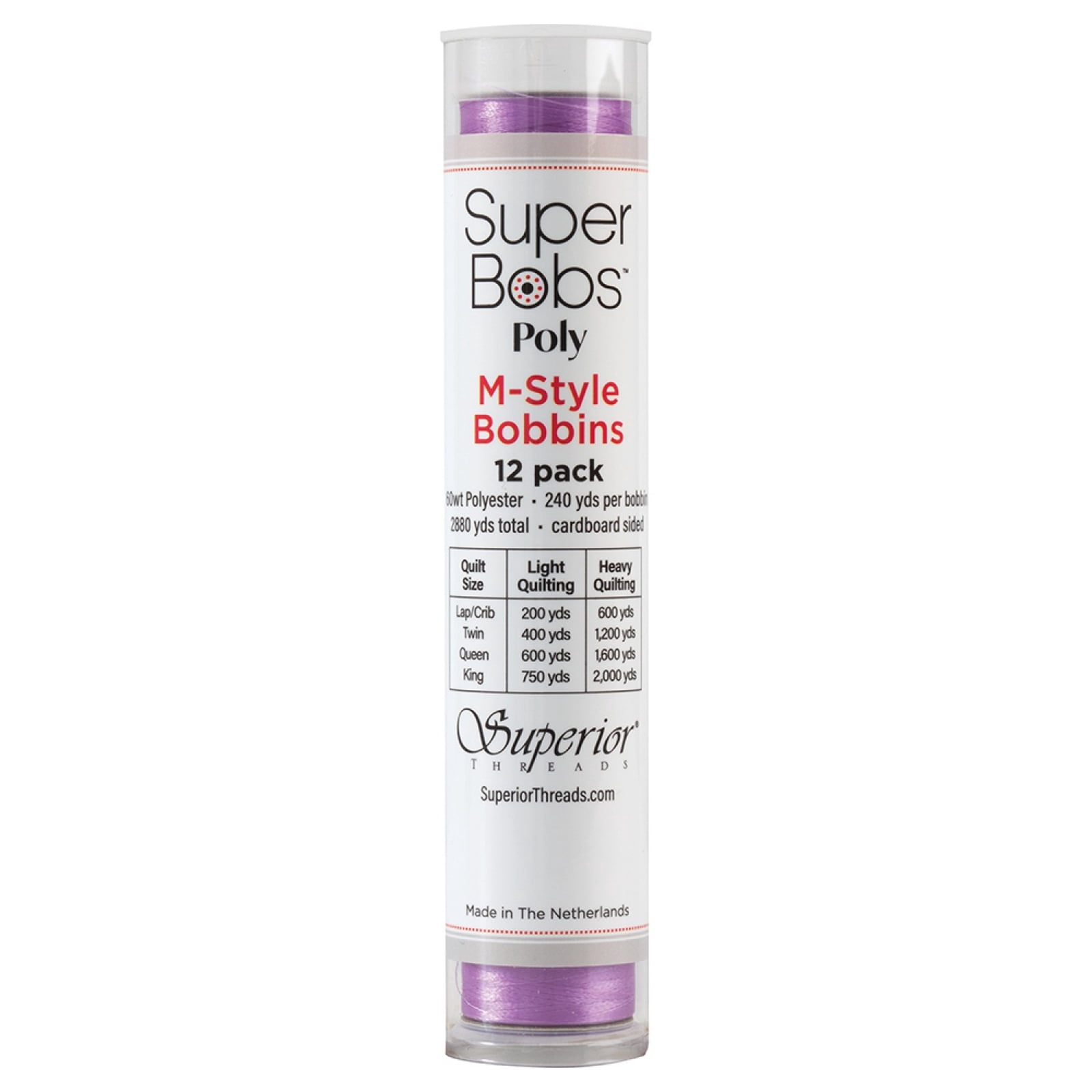SuperBobs Polyester M-Style Bobbin 12 Pack Light Purple