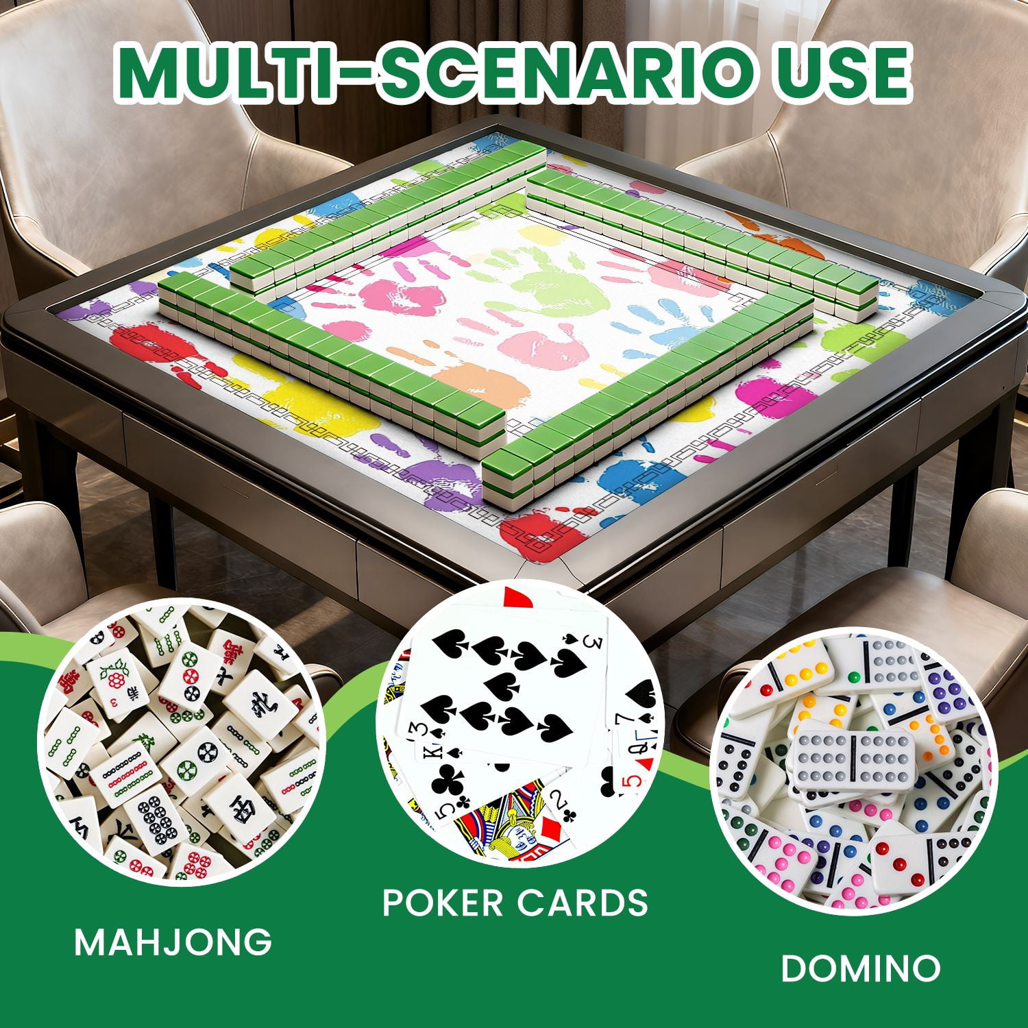 Mahjong Mat 31.5" x 31.5" motherhandprint seamless Non-Slip Noise Reduction American Mahjong Tiles Table Cover for Dominoes Poker Card Board Games Gift