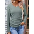 thumbnail image 5 of Womens Tops Casual V Neck Long Sleeve Shirts Solid Ruched Basic Tunics Blouses Green XL, 5 of 7