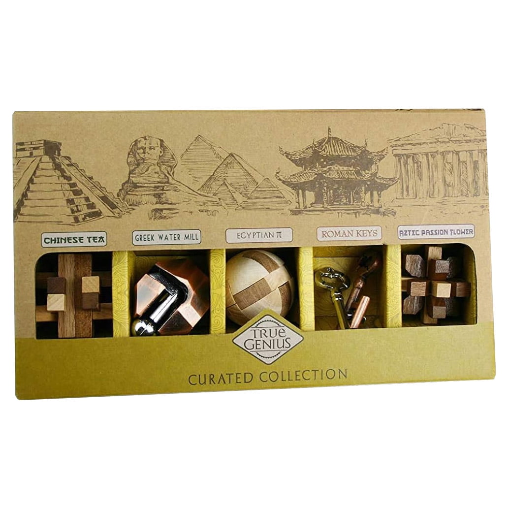 Project Genius True Genius Puzzle Set, 5 Brainteasers, Wood and