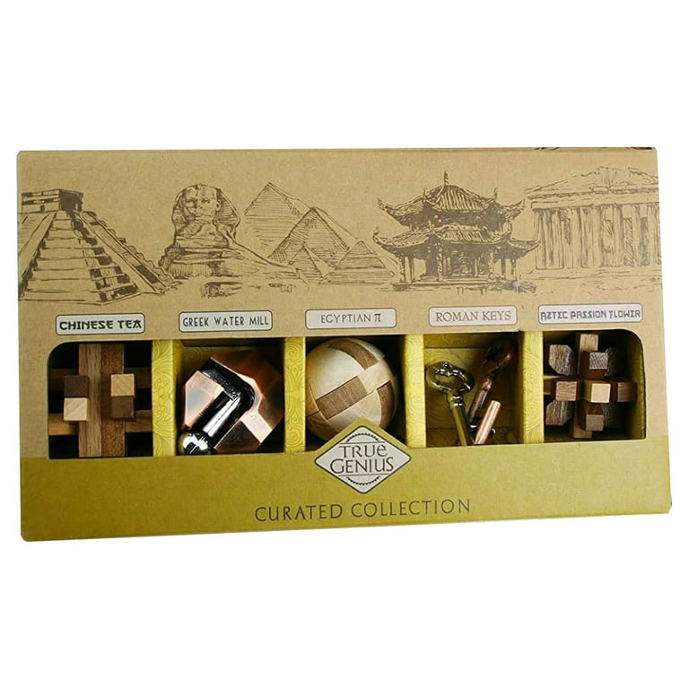 Project Genius True Genius Puzzle Set, 5 Brainteasers, Wood and