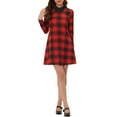 thumbnail image 2 of INSPIRE CHIC Robe au-Dessus du Genou à Manches Longues et Col Contrasté pour Femmes TP à Carreaux Rouges, 2 of 7