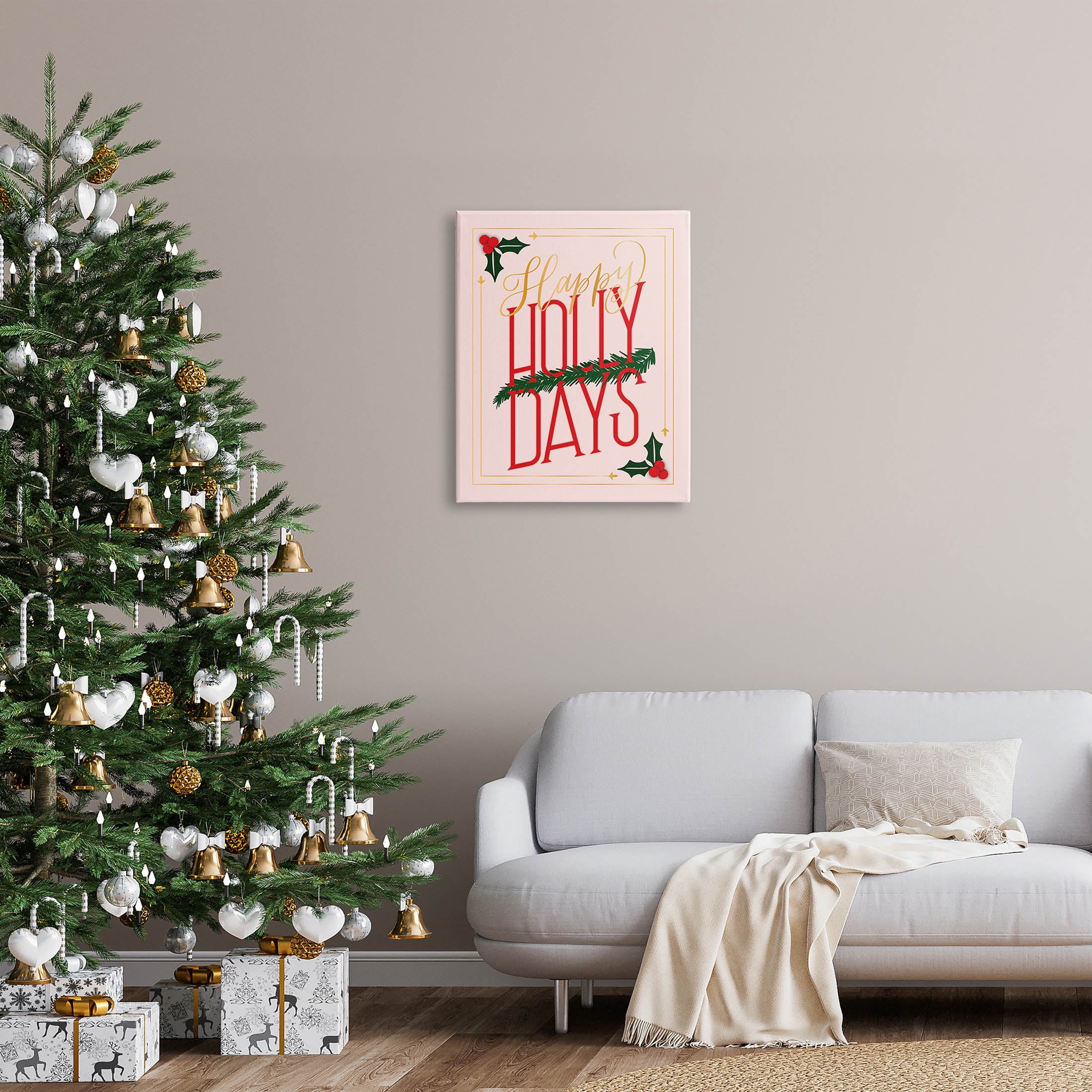 Happy Holly Days Botanical Holiday Holiday Graphic Art Gallery Wrapped Canvas Print Wall Art