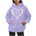 thumbnail image 5 of XPMWRP Women's Heart Graphic Printed Hoodie Sweatshirt Long Sleeve Trendy Loose Comfy Fleece Pullover Tops Fall Winter Drawstring Sweatshirts Purple XXL, 5 of 6