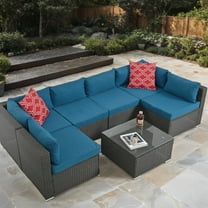 Highsound Patio Furniture Set, 7 Piece Outdoor Sectional Sofa with Coffee Table, All Weather Wicker Conversation Set