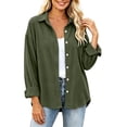 thumbnail image 2 of thefmos Women's Collared Button Front Corduroy Solid Color Jacket Casual Long Sleeve Retro Outerwear Fashion Fall Winter Outfit, Army Green S, 2 of 6
