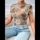 thumbnail image 4 of Top Corto de con Estampado para Mujer, Corta, Cuello Alto, Ajustado, con Ribete en Forma de Lechuga, Transparente, para Salir Color Matcha XXL, 4 of 9