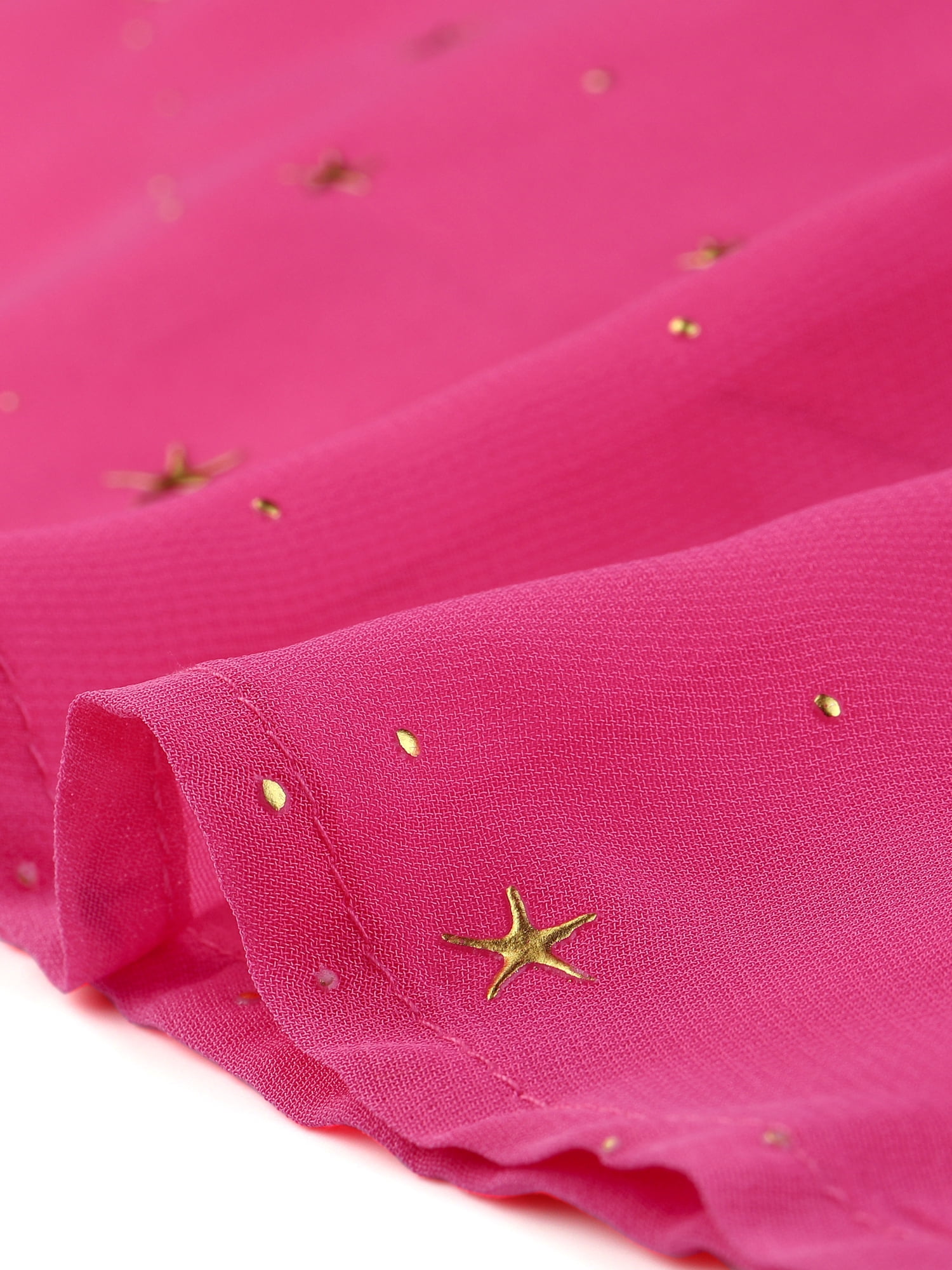 DARING DIVA Metallic Stars A-line Chiffon Dress S Hot Pink