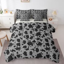 Castle Fairy Cow Print Bedding Comforter Set 7-Piece for Kids Children,Black Grey King Bedding Sets,Farmhouse Animal Ultra Soft Bed Sheets,Super Cozy Room Decor,Reversible