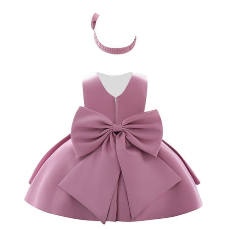 

Kamo Baby Girls Ruffle Sequin Dress with Headwear Bowknot Flower Dresses Pageant Party Wedding 0-6 Years