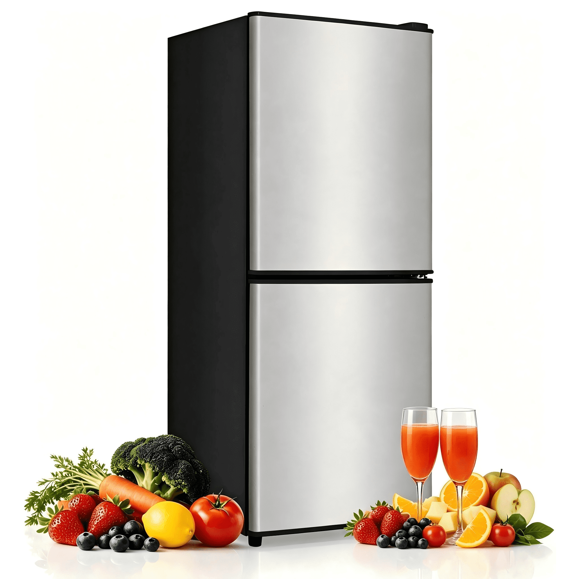 GGTB 4.0 Cu.Ft Mini Fridge Freezer for Dorm/Office, 2-Door, Quiet | 4.0 cu ft mini fridge with separate freezer, quiet 38dB for sleep, 7-level thermostat, adj shelves, for dorm/office/kitchen, Silver