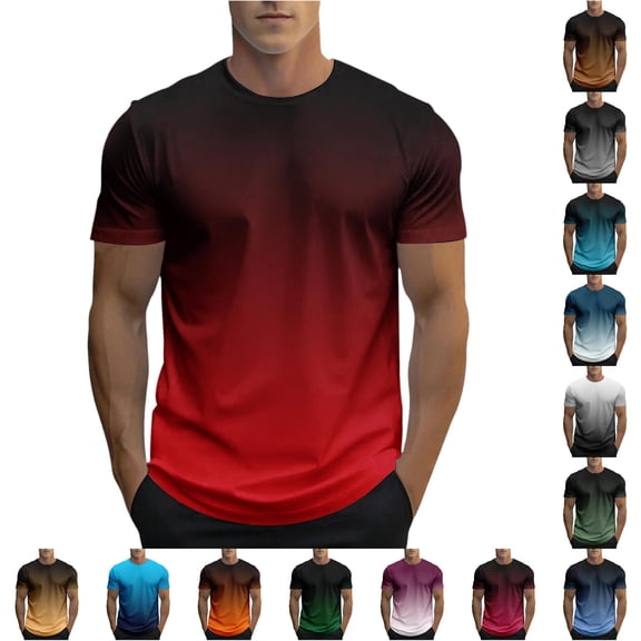 JAJAHO Gradient T Shirts For Men Graphic Tees Summer Crew Neck Short Sleeve Loose Fit Casual Sports Shirts Trendy Tops
