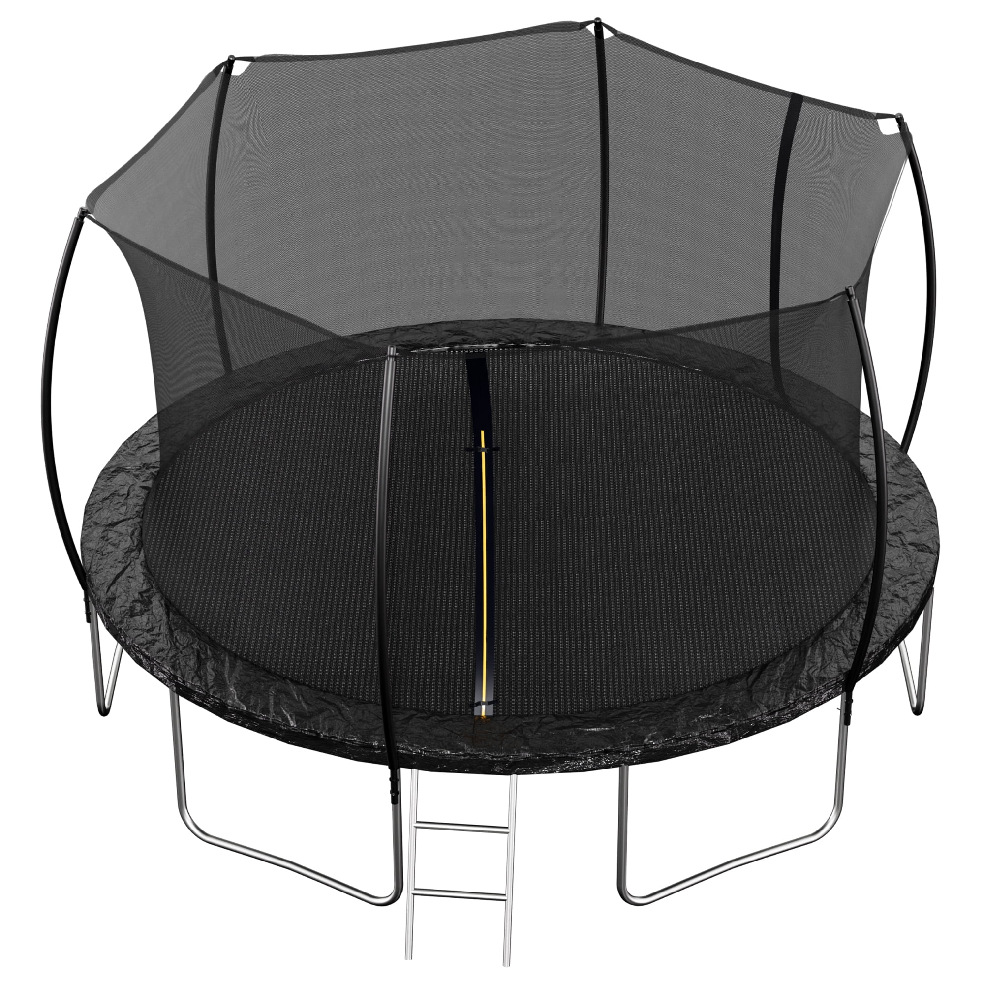 Leumius 12FT Trampoline for Kids and Adults,Outdoor Trampolines with Safety Enclosure Net,Curved Fence Pole,Round Recreational Trampoline with Ladder,Black