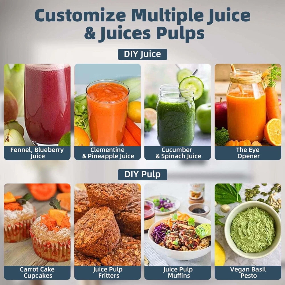800W Electric Juicer Fruit Vegetable Blender Juice Extractor Citrus Machine 2-Speed for Whole Fruits & Vegetables, Black