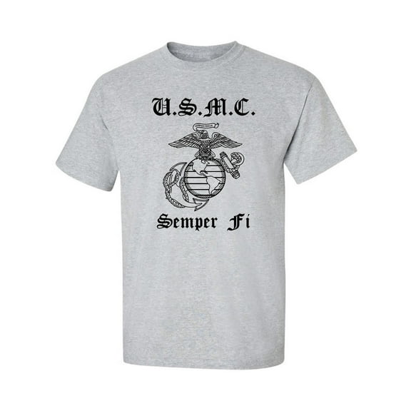 USMC Semper Fi Marines Eagle, Globe and Anchor Short Sleeve Tee in Sport Grey