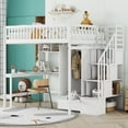 thumbnail image 3 of Full size Multifunctional High Loft Bed with Under-bed Desk, Shelves and Wardrobe, Sturdy Wooden Loftbed Frame with Bookshelf,Drawers for Teens Bedroom, Space Saving Design, 3 of 9