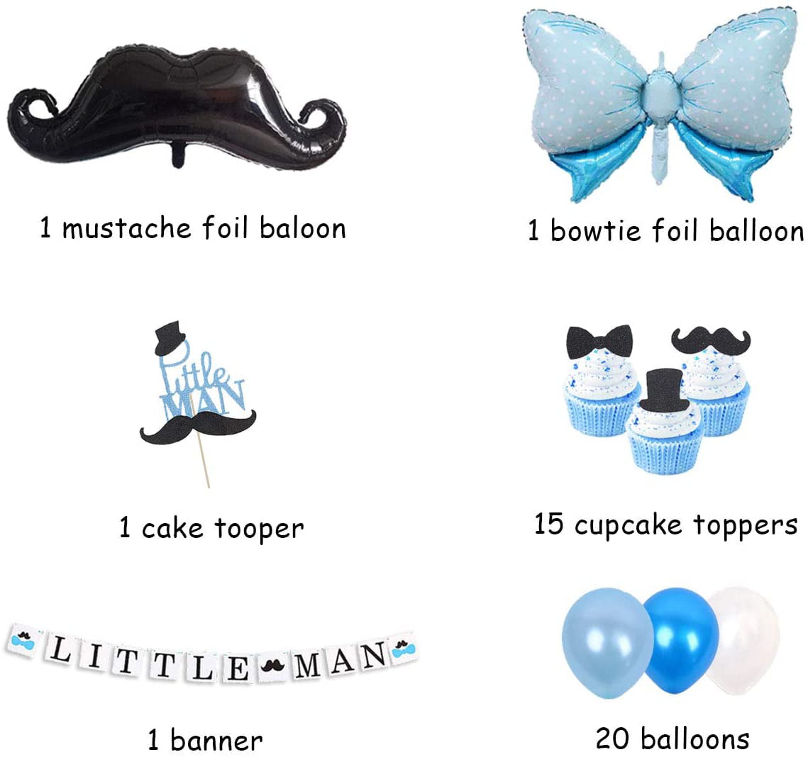 31 Counts Shxstore Little MAN Cake Topper Mini Mustache Hat Bowtie Cupcake Picks For Baby Shower Birthday Party Decorations Supplies 