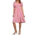 thumbnail image 1 of Vestido Gingham con Fruncido Inspire Chic para Mujer, Cuello Cuadrado, Con Abertura Lateral, Vestidos de Cuadros Casual, Rosa, 1 of 6
