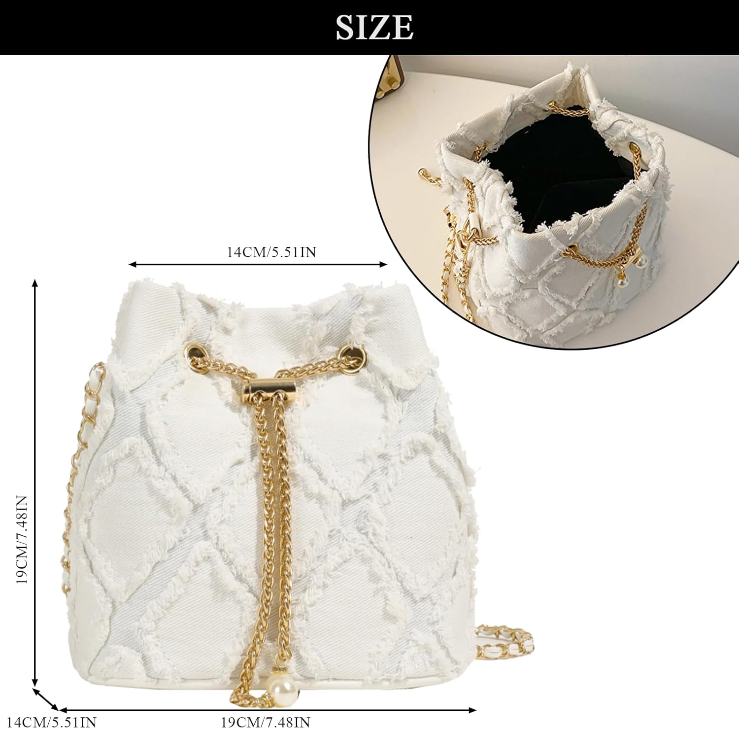 CoCoMangos Denim Bucket Bag, Jean Purses for Women Denim Crossbody Bags Hobo Bag Drawstring Handbag