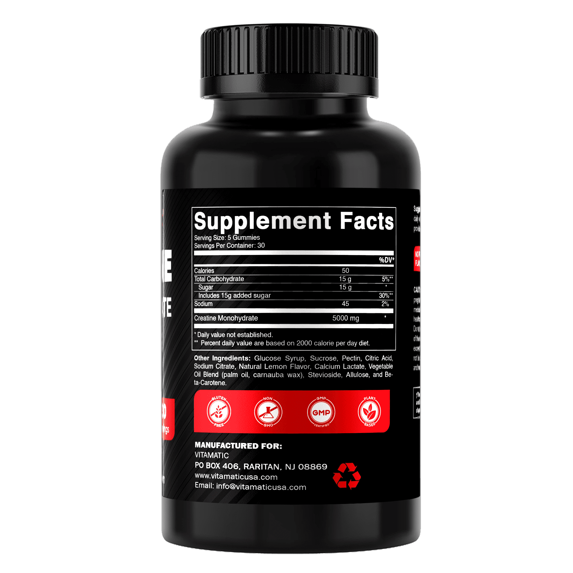 Vitamatic Creatine Gummies 5000mg per Serving Natural Lemon Flavor – 150 Gummies – Creatine Monohydrate for Muscle Strength, Energy & Recovery – Non-GMO, Gluten-Free