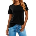 thumbnail image 3 of Yubnlvae Women's Short Sleeve Casual Solid Loose Crew Neck T Shirts Black L, 3 of 7