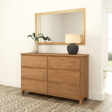 Plank+Beam Solid Wood Farmhouse 6 Drawer Dresser, Pecan Wirebrush