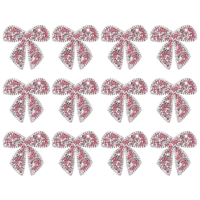 Uxcell 12-Pack Parches de Strass en Forma de Lazo para Planchar 6cm Rosa Apliques Adhesivos Brillantes para DIY/Ropa/Zapatos/Bolsas