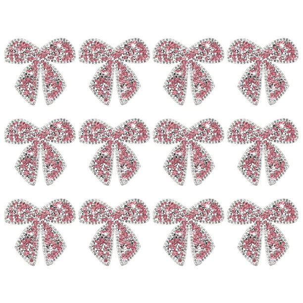 Uxcell 12-Pack Parches de Strass en Forma de Lazo para Planchar 6cm Rosa Apliques Adhesivos Brillantes para DIY/Ropa/Zapatos/Bolsas