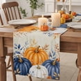 thumbnail image 1 of Navy Blue Pumpkins Fall Cotton Linen Rectangle Table Runners 13"x48", Thanksgiving Weeping Leaves Coffee Table Runner Dresser Scarves Luxury Table Runners for Wedding Party Banquet Dinner Decor, 1 of 4