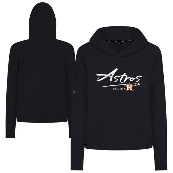 Women's-Levelwear Black Houston Astros Tri-Blend Sweet Express Cropped Pullover Hoodie