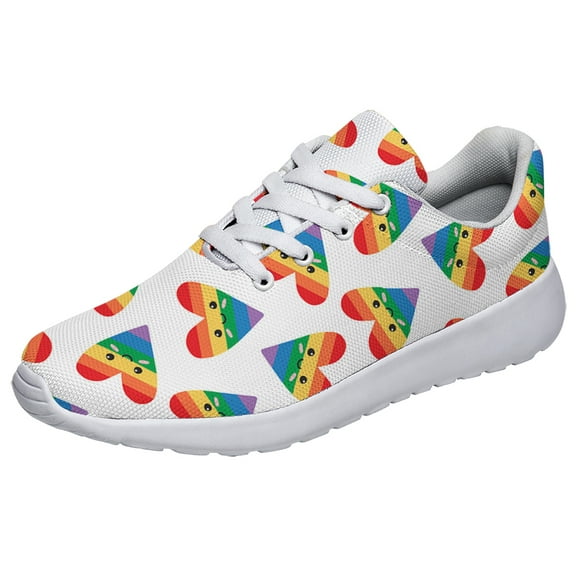 Rainbow Shoes, Unisex Fashion LGBT Sneakers for Men Women White Size 3.5