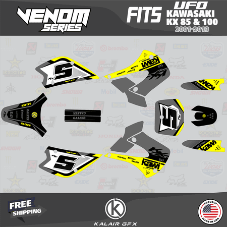Kalair GFX Graphics Kit for Kawasaki KX100 UFO RESTYLE (2001-2013) Venom Series Kalair GFX Graphics Kit for Kawasaki KX100 UFO RESTYLE (2001-2013) Venom Series