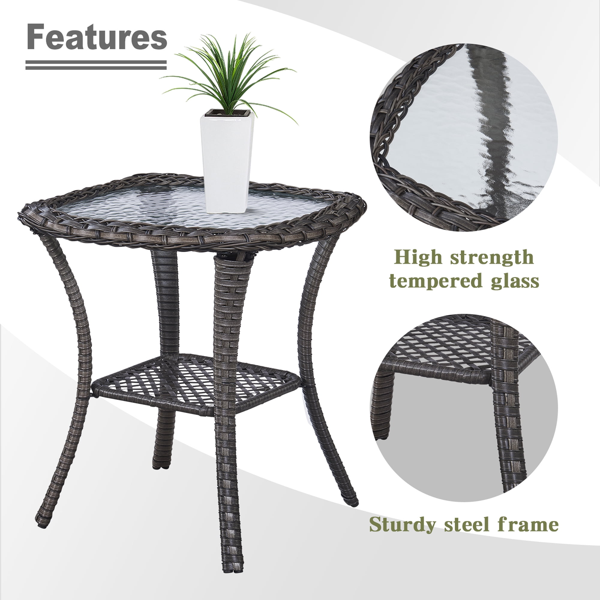OPOHORO Outdoor Wicker Side Table,22x20x20 inch All Weather Rattan Small Patio Table Square End Table for Pool Balcony Deck Porch Lawn Backyard, Gray