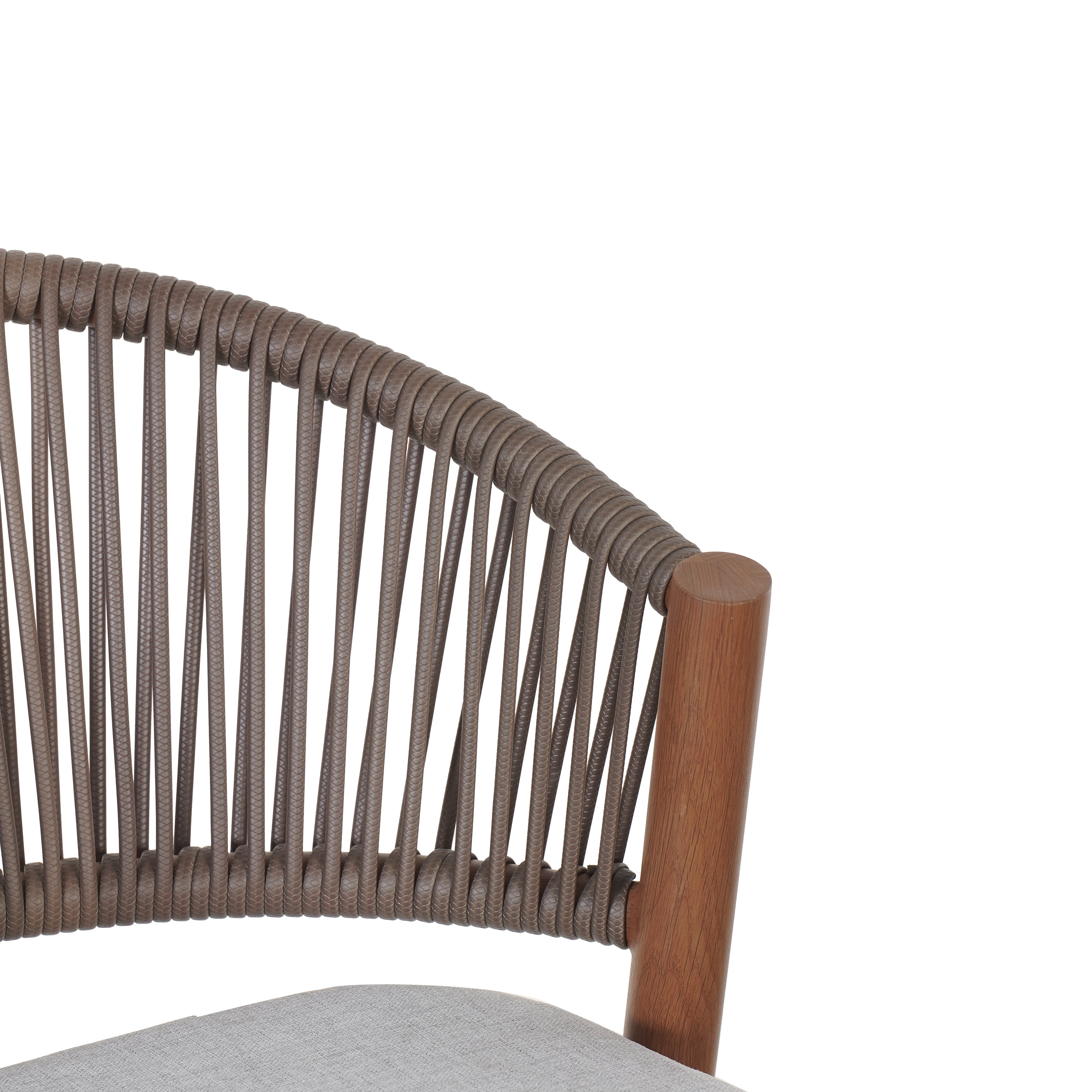 Barstools Set of 2, Outdoor 30.25 Inch Seat Height Aluminum Frame Stools with PE Rattan Scallop-Shaped Backrest, Teak Finish
