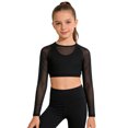 thumbnail image 2 of Hansber Kids Girls Long Sleeve Yoga Sports Crop Top Mesh Cropped Sweatshirt Hip Hop Jazz Dancewear Black 6, 2 of 6