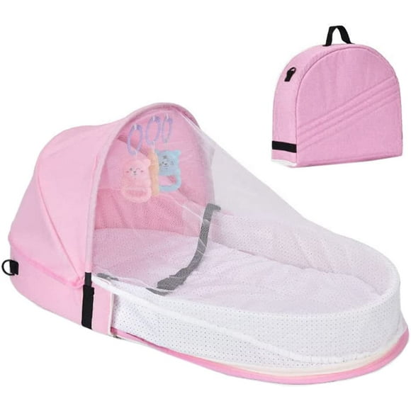 Baby travel cot with mosquito net and awning, foldable baby cot with mosquito net, cradle, bionic travel cot, breathable cotton, anti-mosquito, cuddle nest, portable baby cot for 0-12 months