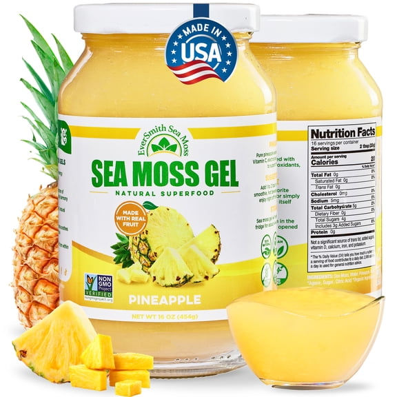 Irish Sea Moss Gel (Pineapple) - LARGE 16 OZ - Real Fruit - Wildcrafted Sea Moss