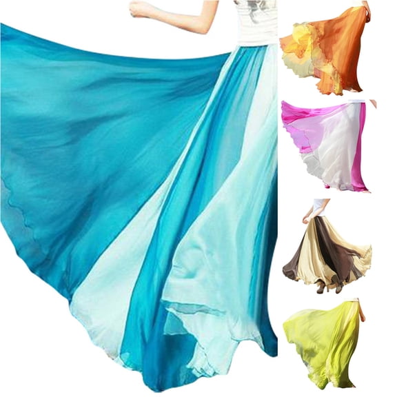 Wxolcjlv Women's Color Block Flowy Maxi Skirt Elastic Waist Party formal Long Skirts
