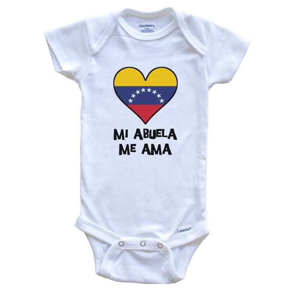 My Grandma Loves Me Spanish Language Venezuela Flag Heart Baby Bodysuit - Mi abuela me ama, 0-3 Months White