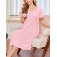 thumbnail image 3 of Ekouaer Cotton Nightgowns for Women Short Sleeve House Dress Pleated Night Gown Button Sleep Shirt Ladies Nightdress, 3 of 6